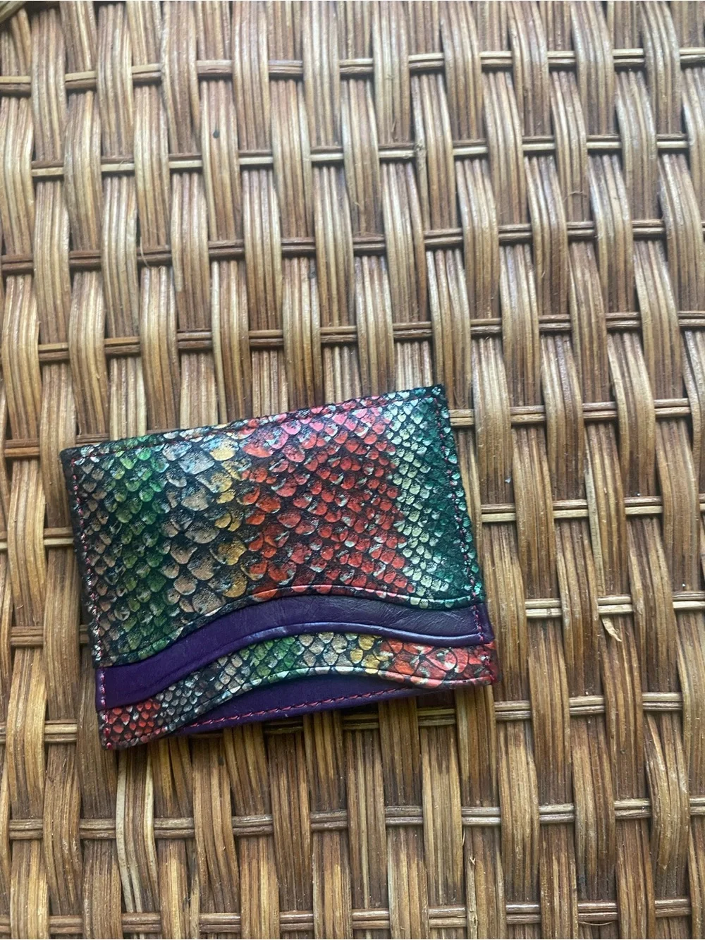 HOBO Rainbow Snake-Print Leather Cardholder